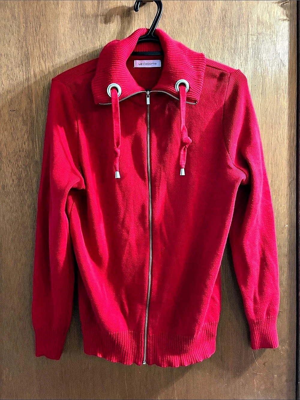 Liz Claiborne Zip-Front Cowl Neck Sweater in Red